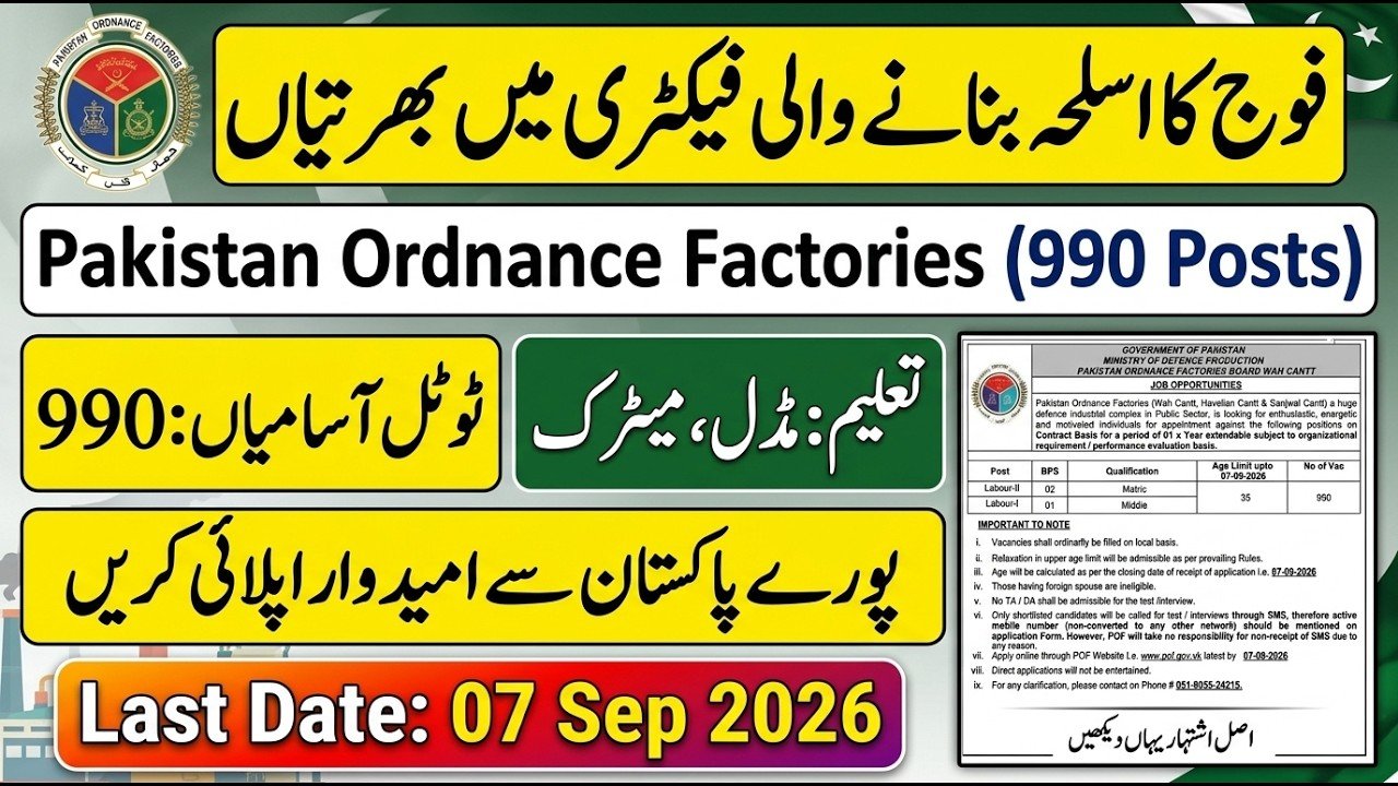 Pakistan Ordnance Factories POF Jobs